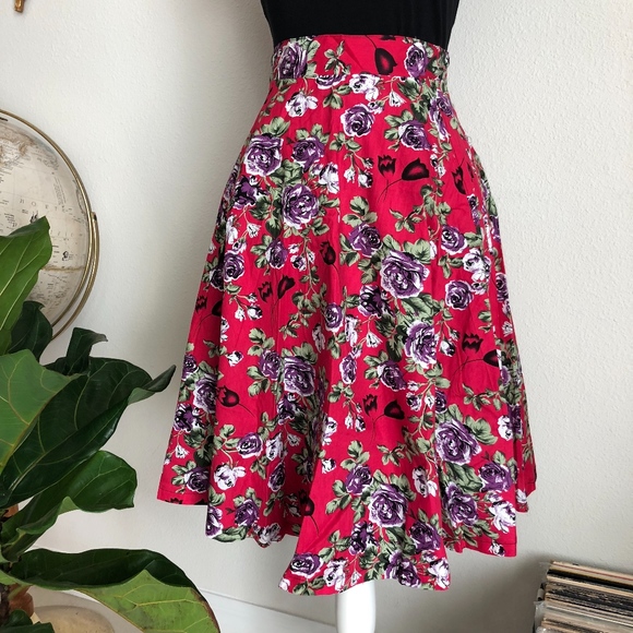 Playgirl Skirts Playgirl Red Floral Circle Skirt Poshmark